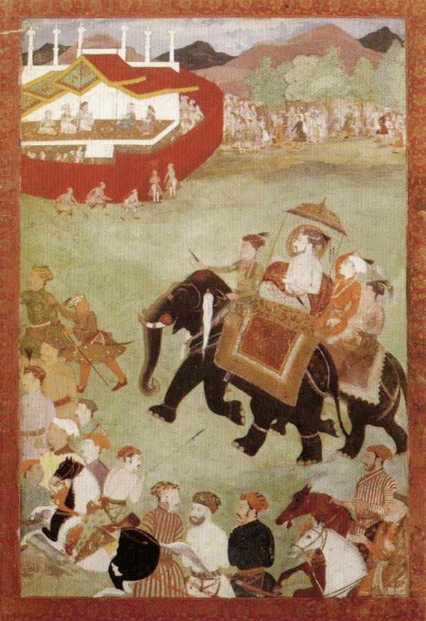 Shah Jahan Riding on an Elephant Accompanied by His Son Dara Shukoh Mughal